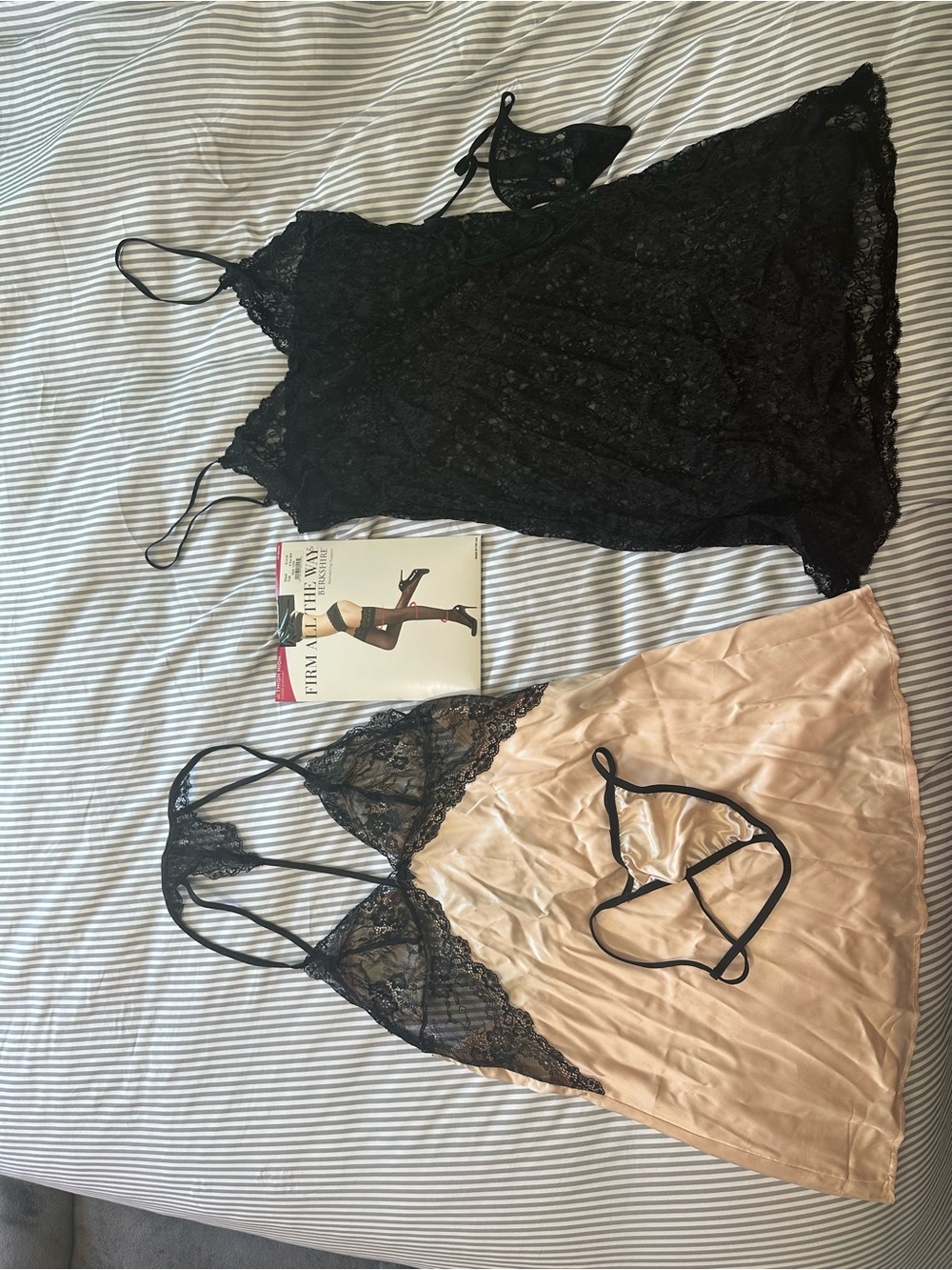 Be Wicked Black & Blush Lace Chemise Lingerie Bundle Large NWT Thigh Highs
